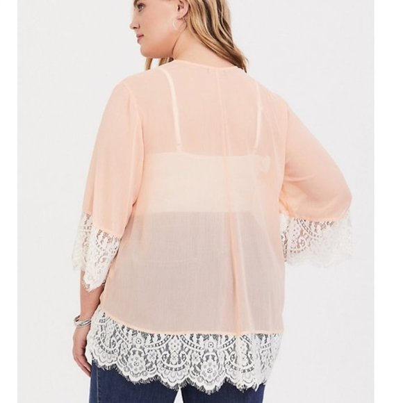 Torrid Peach Mimosa Light Sheer Chiffon Kimono 3/4 - Picture 4 of 15